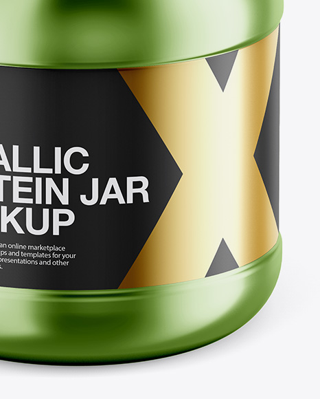 Metallic Protein Jar Mockup - Front View (High-Angle Shot) Metallic Protein Jar Mockup - Front View (High-Angle Shot)
