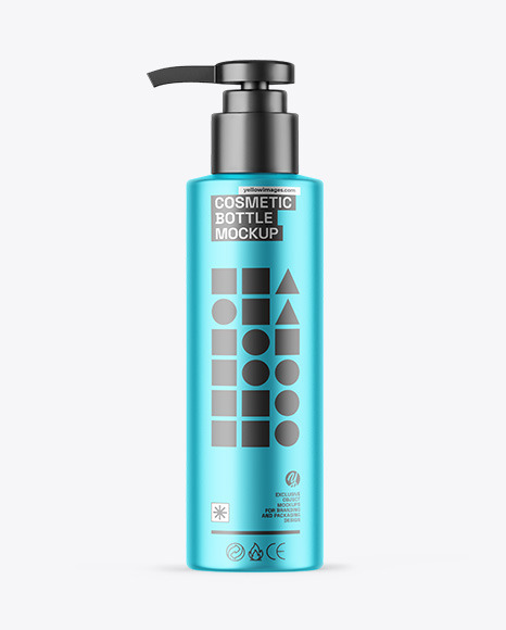 Matte Metallic Cosmetic Bottle With Pump Mockup - Metallic+Cosmetic+Bottle+Mockup+In+Bottle+Mockups+On+Yellow+Images