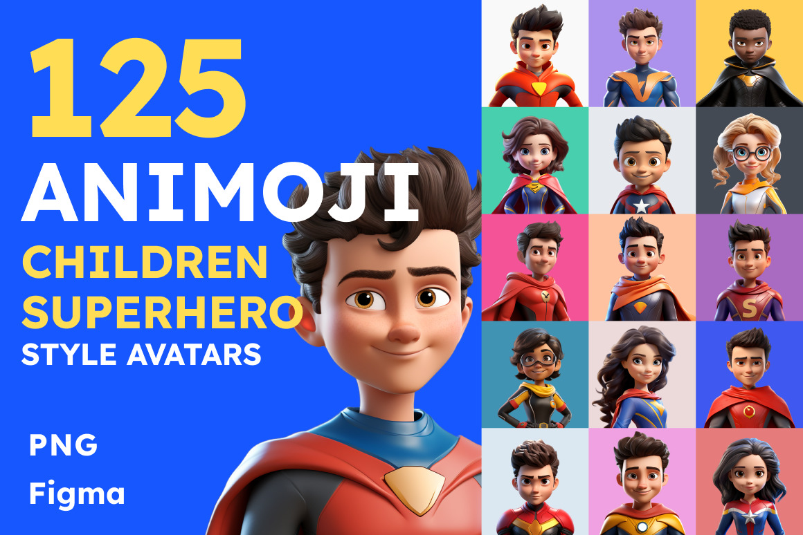 125 Animoji Style Avatars - Children Superhero