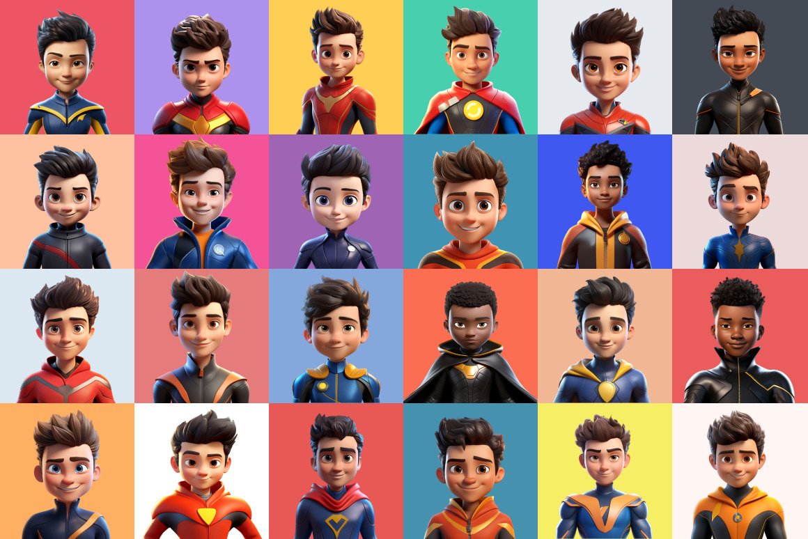 125 Animoji Style Avatars - Children Superhero