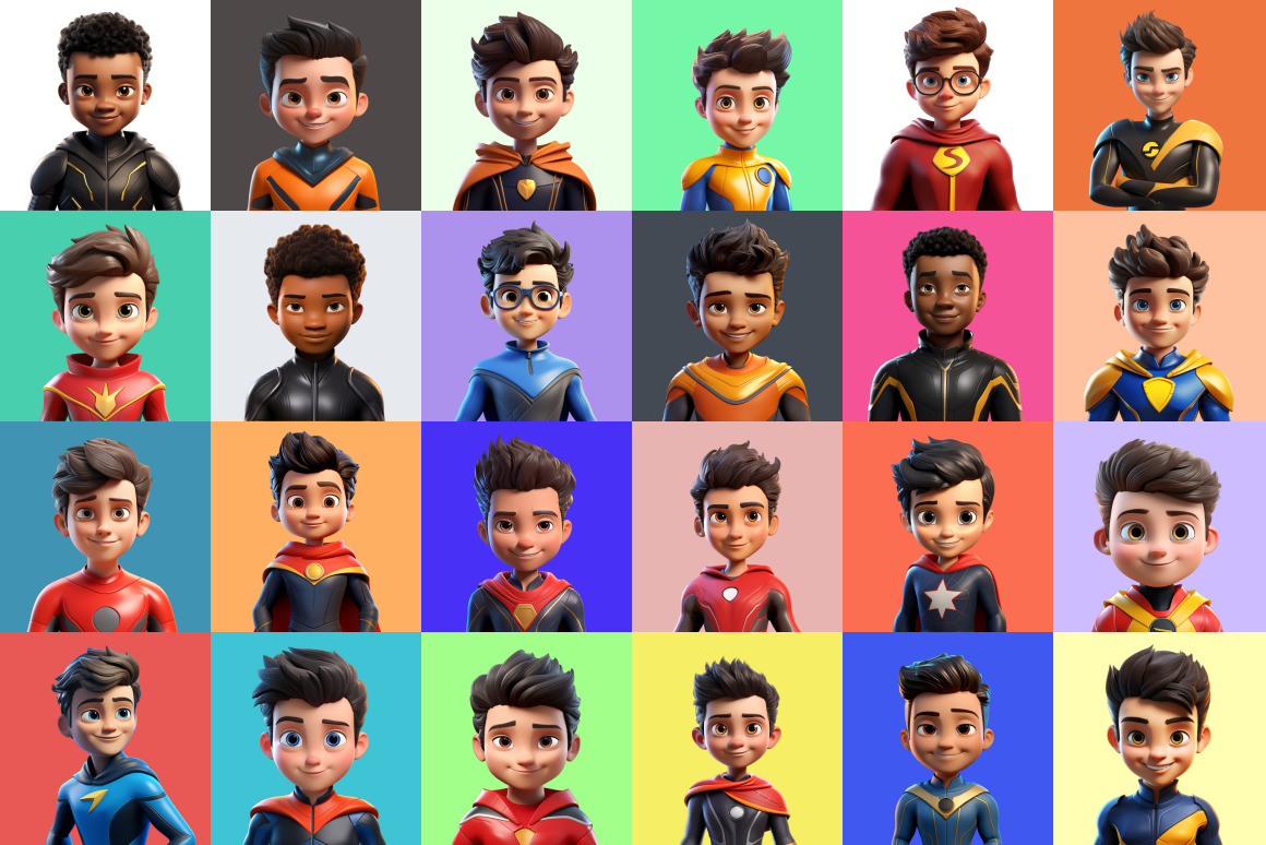 125 Animoji Style Avatars - Children Superhero