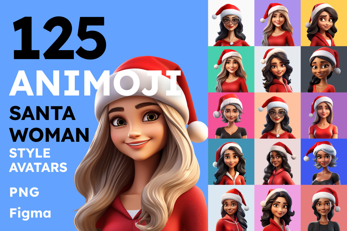 125 Animoji Style Avatars - Santa Woman