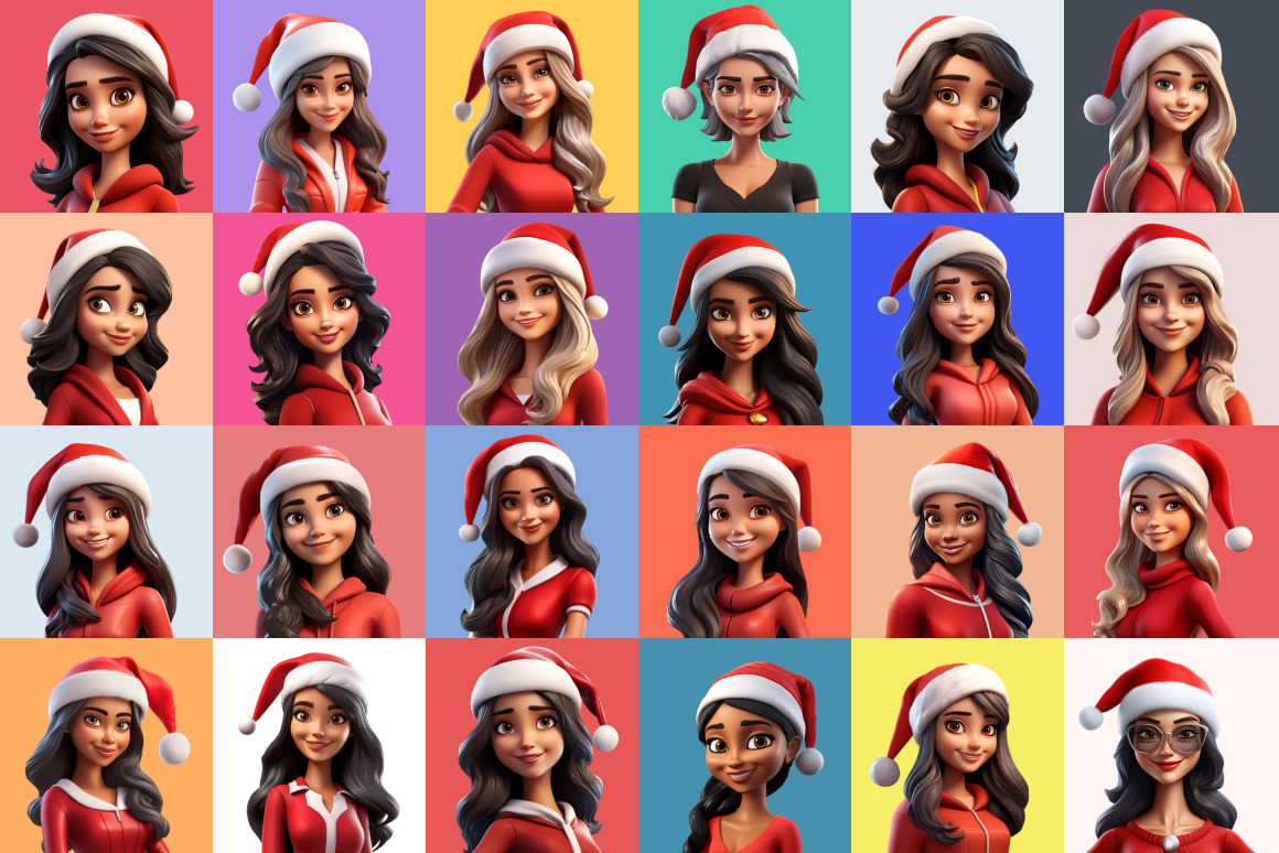 125 Animoji Style Avatars - Santa Woman