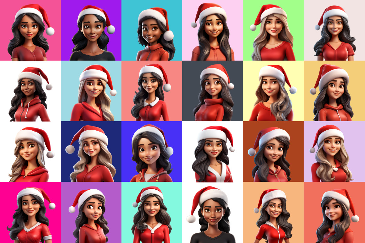 125 Animoji Style Avatars - Santa Woman