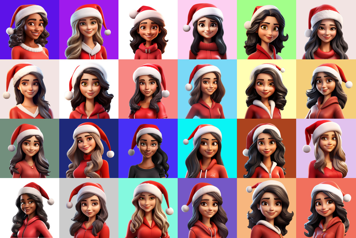 125 Animoji Style Avatars - Santa Woman