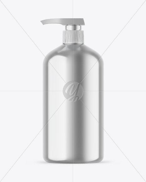 Metallic Cosmetic Bottle With Pump Mockup