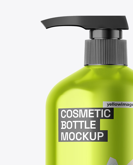 Metallic Cosmetic Bottle With Pump Mockup