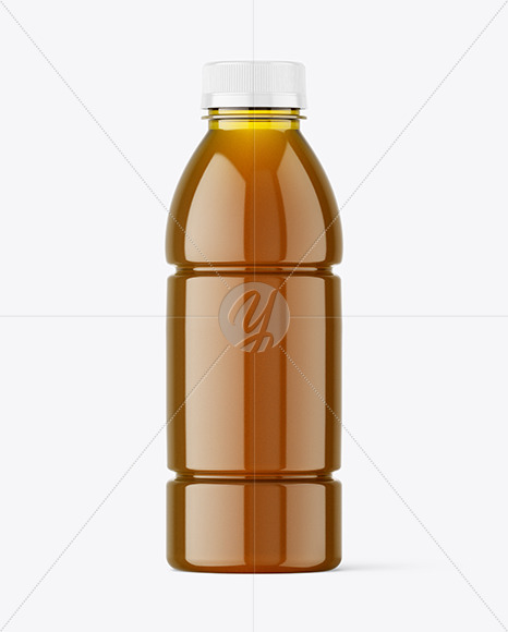 Yellow PET Bottle with Juice Mockup