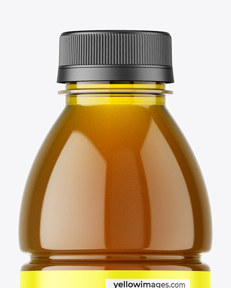 Yellow PET Bottle with Juice Mockup