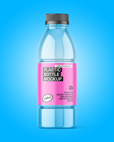 Clear PET Bottle with Water Mockup