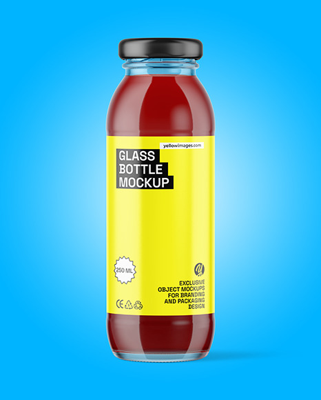 250ml Clear Glass Bottle with Red Juice Mockup