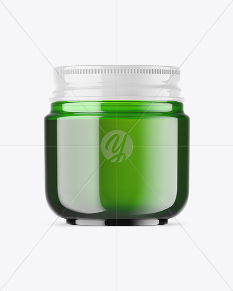 Green Glass Cosmetic Jar Mockup