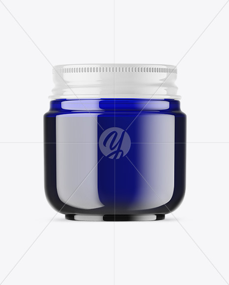 Blue Glass Cosmetic Jar Mockup