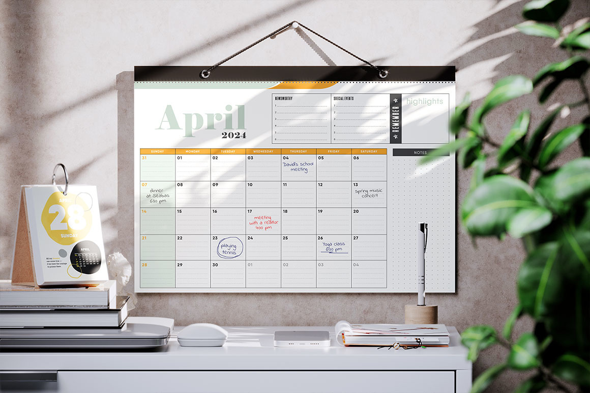 Wall or Desk Calendar Planner Mockup