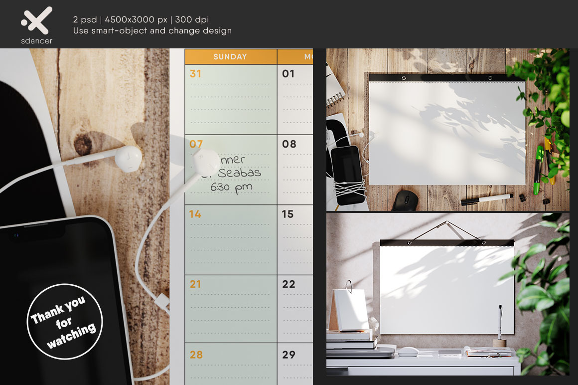 Wall or Desk Calendar Planner Mockup