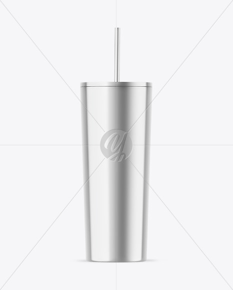 Metallic Cup With Straw Mockup