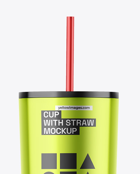 Metallic Cup With Straw Mockup