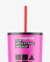 Matte Cup With Straw Mockup