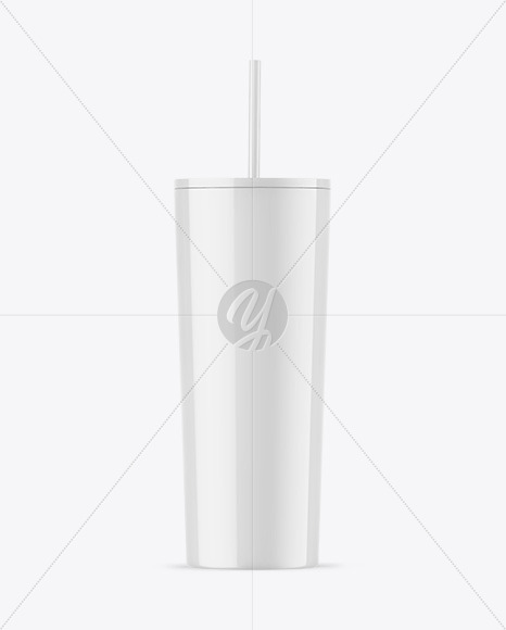 Glossy Cup With Straw Mockup