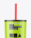 Glossy Cup With Straw Mockup