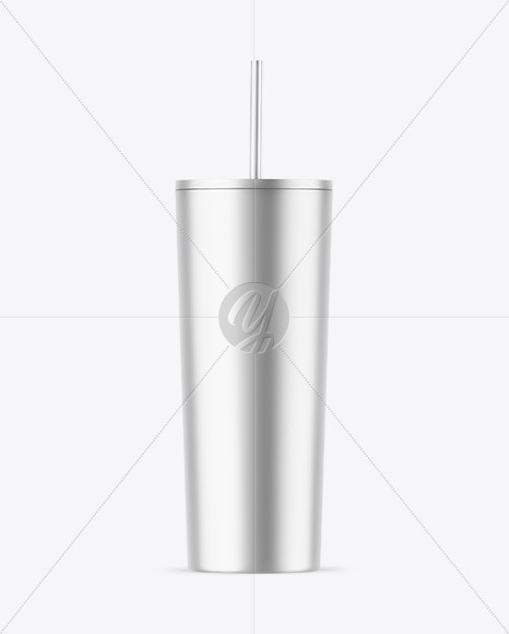 Matte Metallic Cup With Straw Mockup