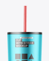 Matte Metallic Cup With Straw Mockup