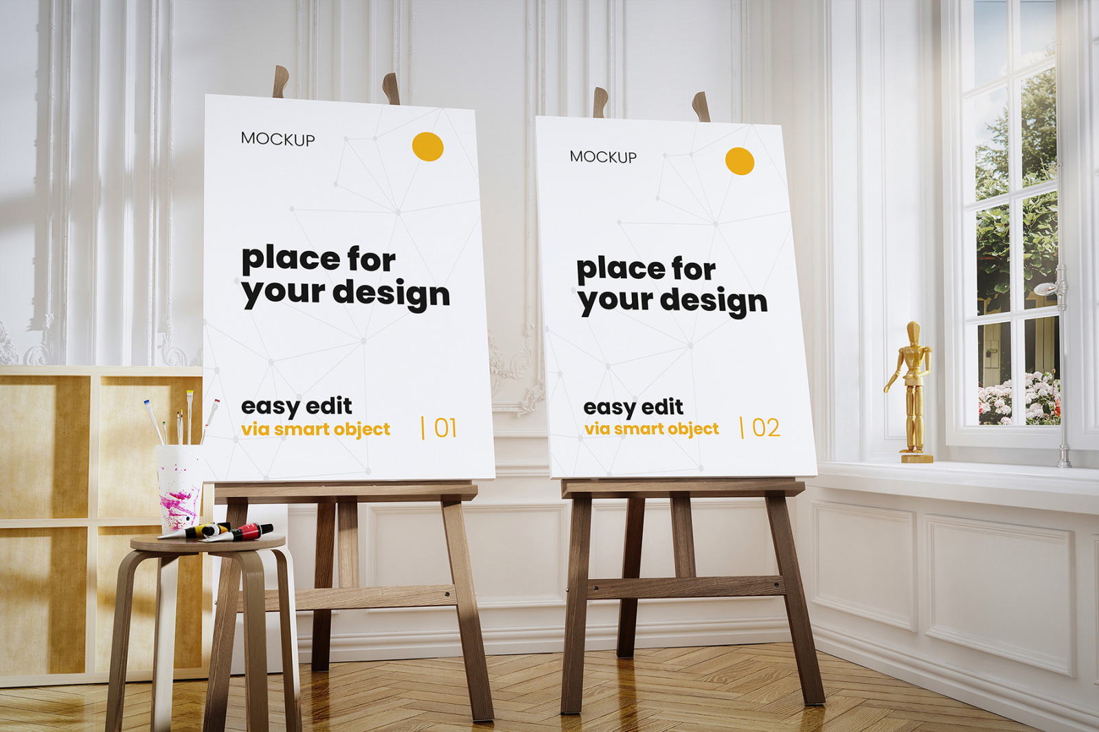Atelier Painter Stand Mockup Scenes Atelier Painter Stand Mockup Scenes