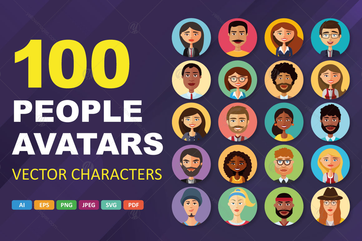 100 people avatar vector icons characters colorful flat style