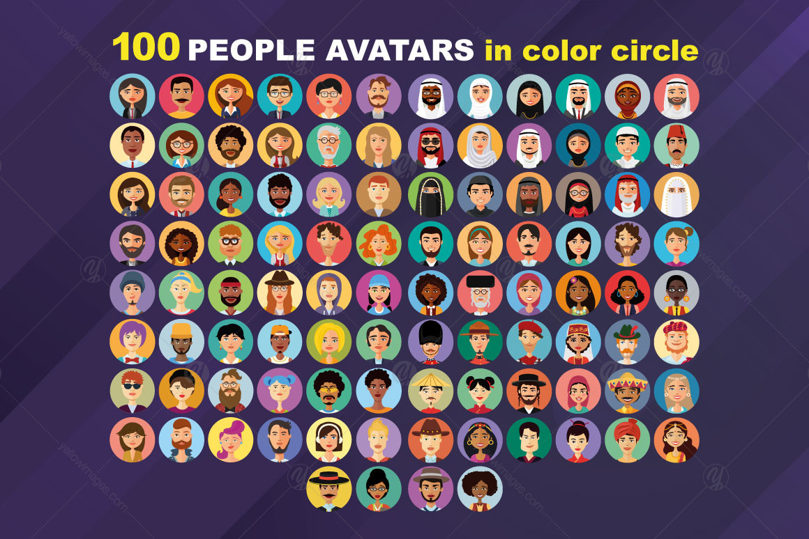 100 people avatar vector icons characters colorful flat style