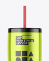 Metallic Cup With Straw Mockup