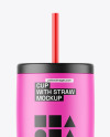 Matte Cup With Straw Mockup