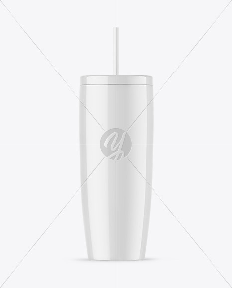 Glossy Cup With Straw Mockup