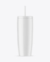 Glossy Cup With Straw Mockup