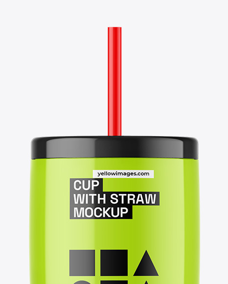 Glossy Cup With Straw Mockup