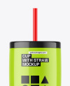 Glossy Cup With Straw Mockup