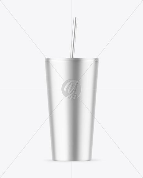 Matte Metallic Cup With Straw Mockup