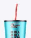 Matte Metallic Cup With Straw Mockup