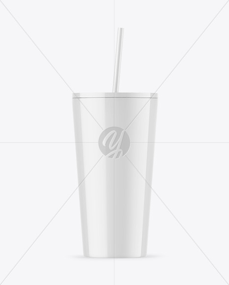 Glossy Cup With Straw Mockup