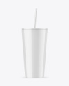 Glossy Cup With Straw Mockup