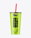 Glossy Cup With Straw Mockup