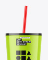 Glossy Cup With Straw Mockup