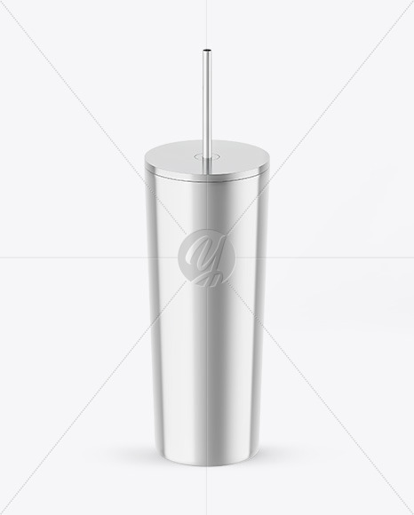 Metallic Cup With Straw Mockup