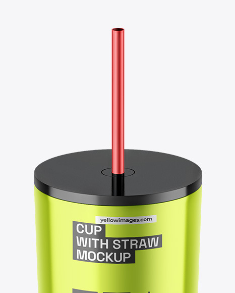 Metallic Cup With Straw Mockup