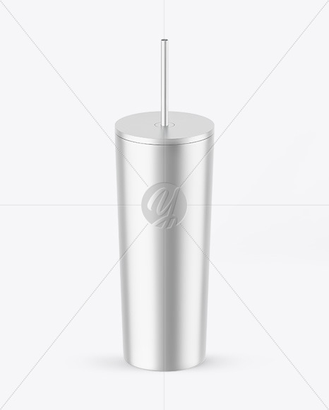 Matte Metallic Cup With Straw Mockup