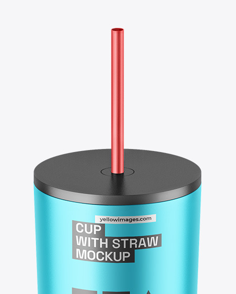 Matte Metallic Cup With Straw Mockup