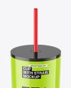 Glossy Cup With Straw Mockup