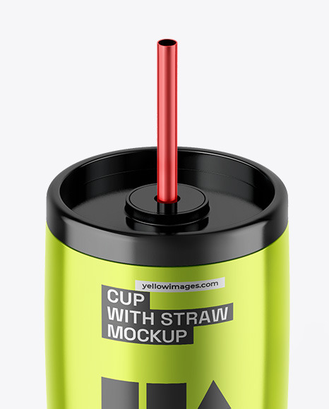 Metallic Cup With Straw Mockup