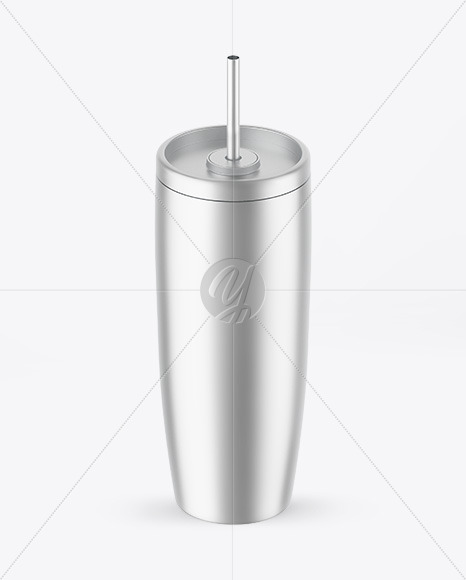 Matte Metallic Cup With Straw Mockup