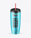 Matte Metallic Cup With Straw Mockup