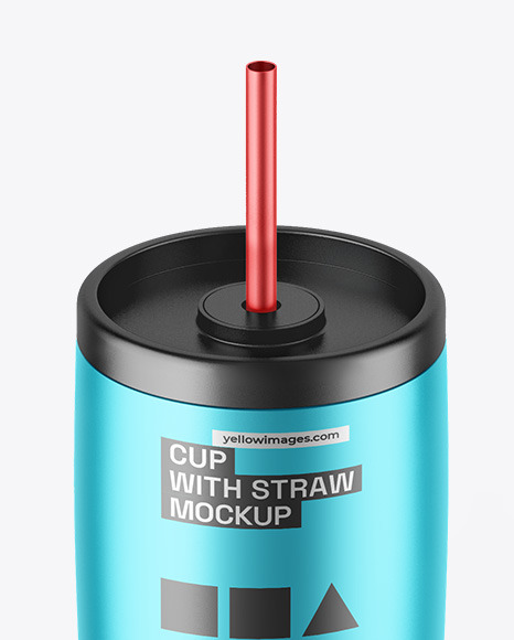 Matte Metallic Cup With Straw Mockup